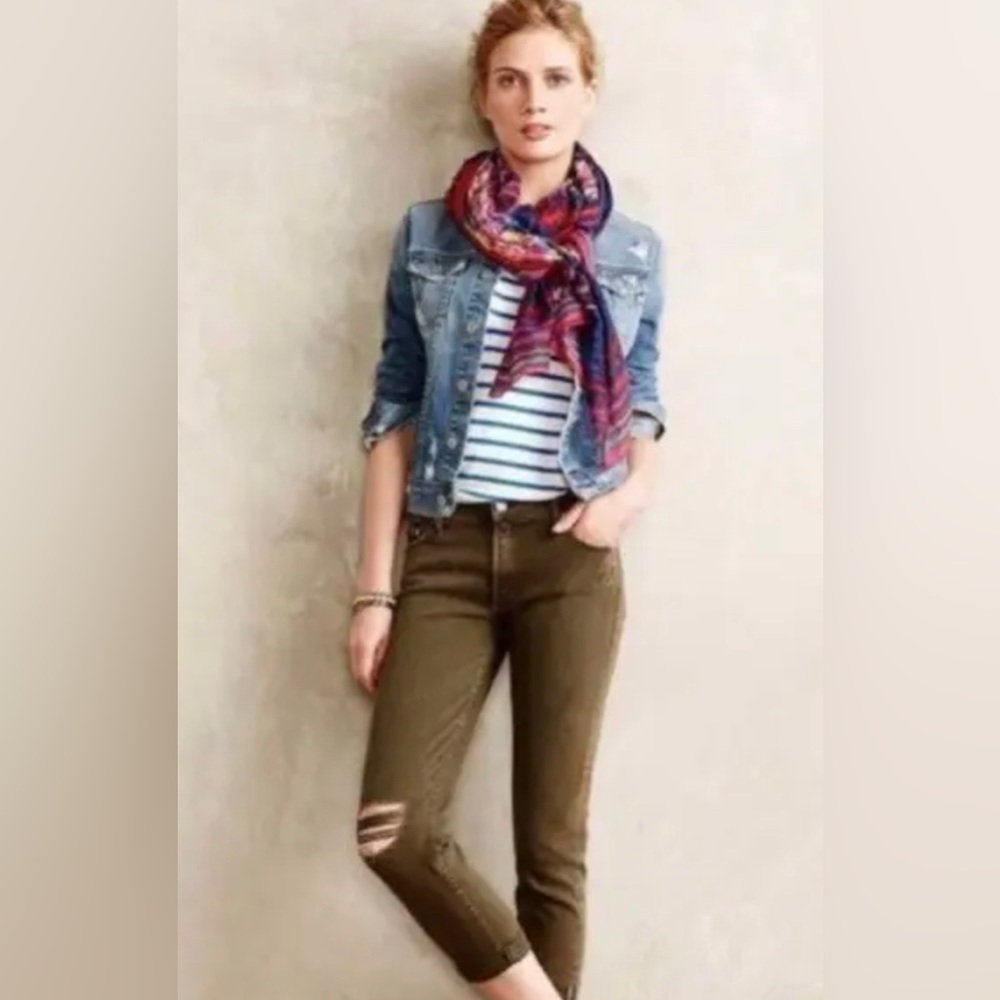 Mother The Dropout Blow Out in Moss Green Distressed Cropped Jeans size25